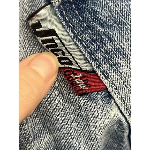 JNCO Mens Light Wash Blue Vintage Low Downs Denim Jeans Distressed Embroidered - Picture 11 of 14